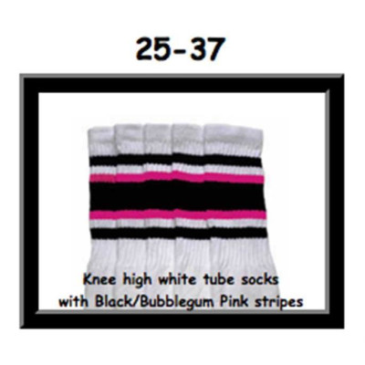 25 SKATERSOCKS white style 25-037 black/bubblegum pink stripes