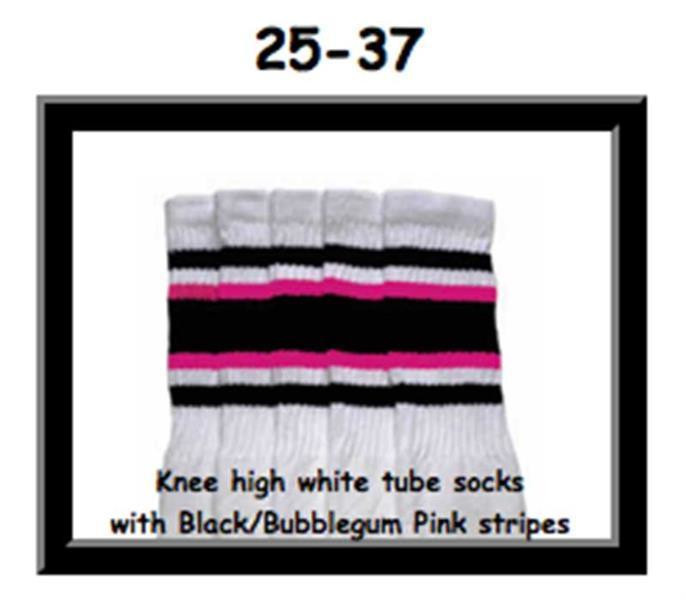 25" SKATERSOCKS white style 25-037 black/bubblegum pink stripes