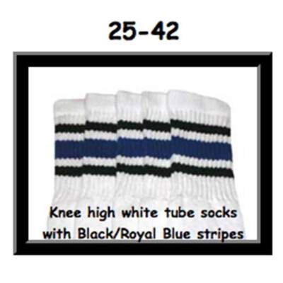 25" SKATERSOCKS white style 25-042 black/royalblue stripes