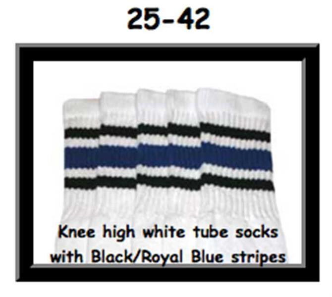 25" SKATERSOCKS white style 25-042 black/royalblue stripes