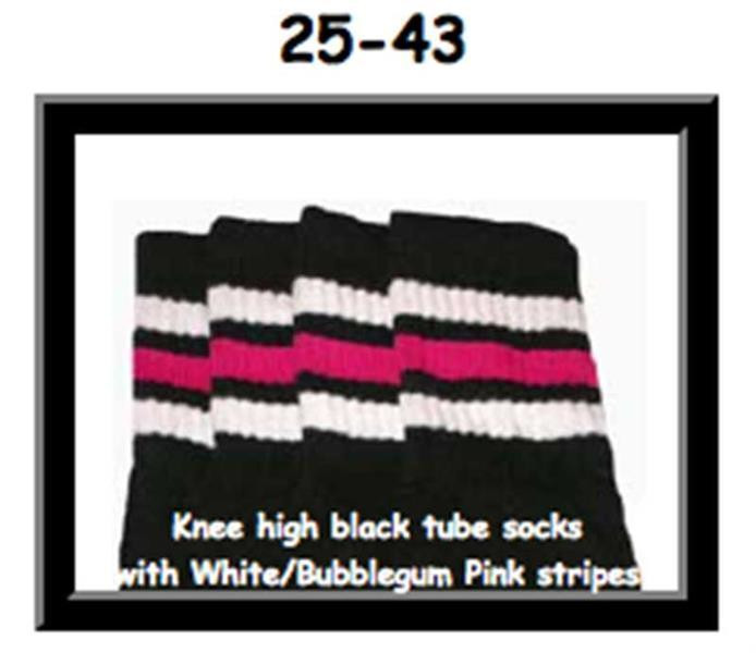 25" SKATERSOCKS black style 25-043 white/bubblegum pink stripes
