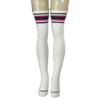 35" SKATERSOCKS white style 35-09 black/hot pink stripes